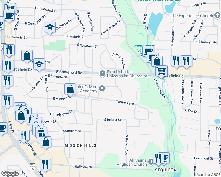 map of restaurants, bars, coffee shops, grocery stores, and more near 3118 South Patterson Avenue in Springfield