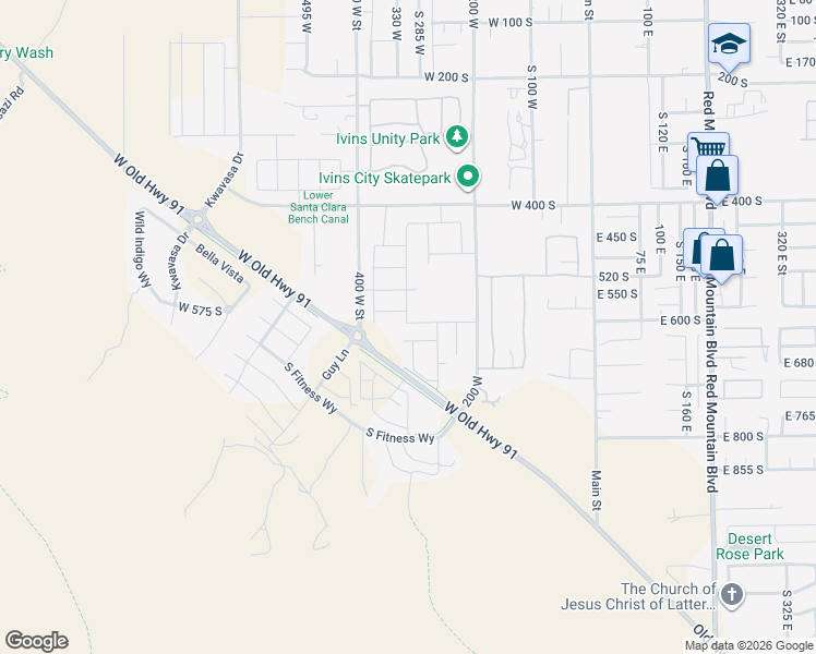 map of restaurants, bars, coffee shops, grocery stores, and more near 329 West Old Highway 91 in Ivins