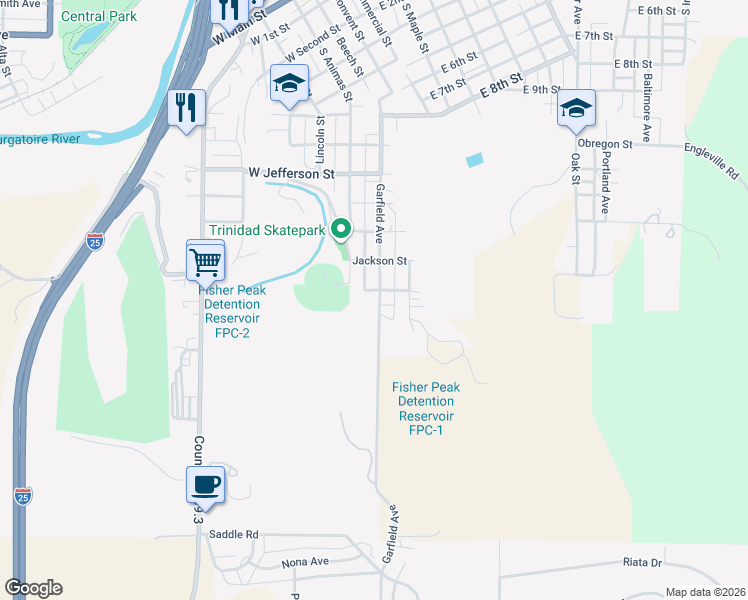 map of restaurants, bars, coffee shops, grocery stores, and more near 1603 Garfield Avenue in Trinidad