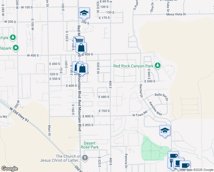 map of restaurants, bars, coffee shops, grocery stores, and more near 375 East 615 South in Ivins