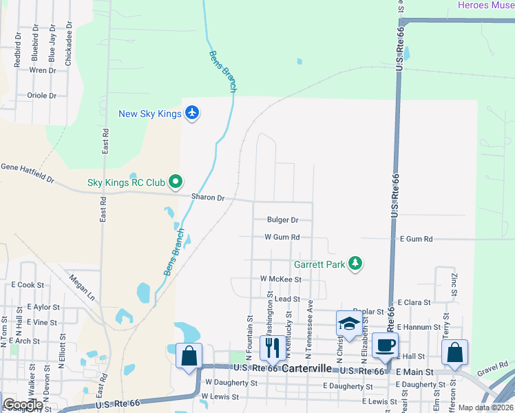 map of restaurants, bars, coffee shops, grocery stores, and more near 286-398 Sharon Drive in Carterville