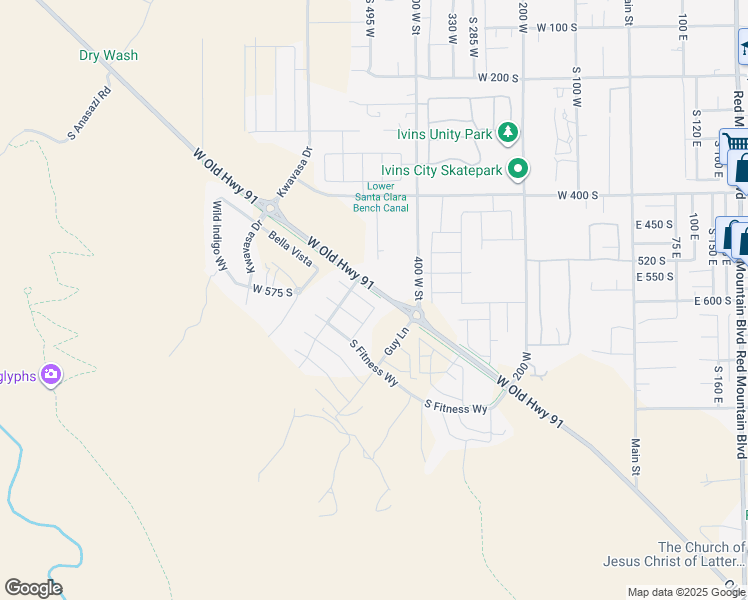 map of restaurants, bars, coffee shops, grocery stores, and more near 458 West Saguaro Way in Ivins