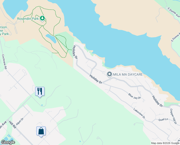 map of restaurants, bars, coffee shops, grocery stores, and more near 2841 Holiday Court in Morgan Hill