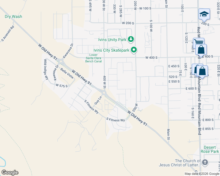 map of restaurants, bars, coffee shops, grocery stores, and more near in Ivins