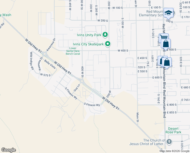 map of restaurants, bars, coffee shops, grocery stores, and more near 326 West Refuge Road in Ivins