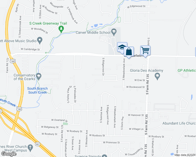 map of restaurants, bars, coffee shops, grocery stores, and more near 3485 West Erie Street in Springfield