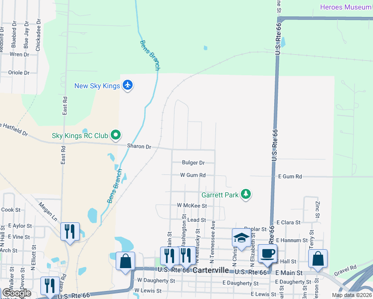 map of restaurants, bars, coffee shops, grocery stores, and more near 286 Sharon Drive in Carterville