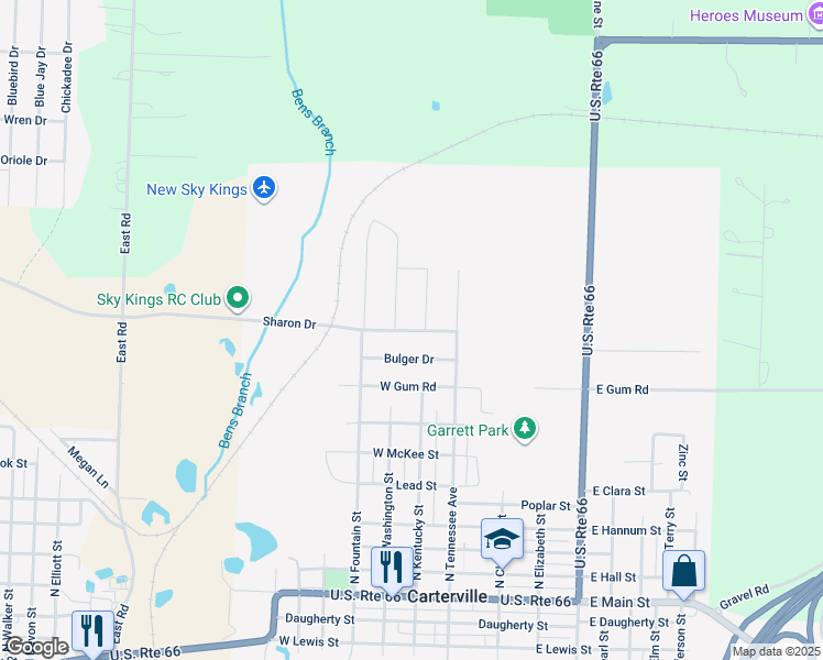 map of restaurants, bars, coffee shops, grocery stores, and more near 903 North Oregon Drive in Carterville