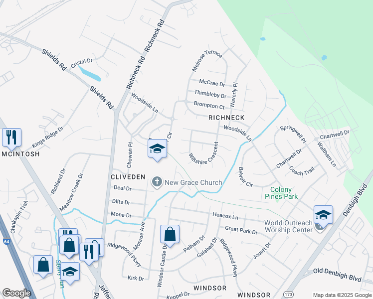 map of restaurants, bars, coffee shops, grocery stores, and more near 848 Yorkshire Lane in Newport News