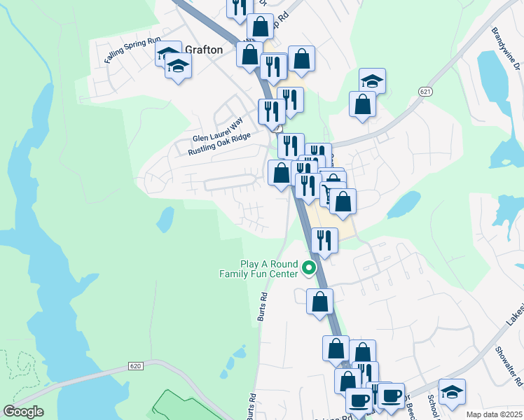 map of restaurants, bars, coffee shops, grocery stores, and more near 116 Sheila Way in Yorktown