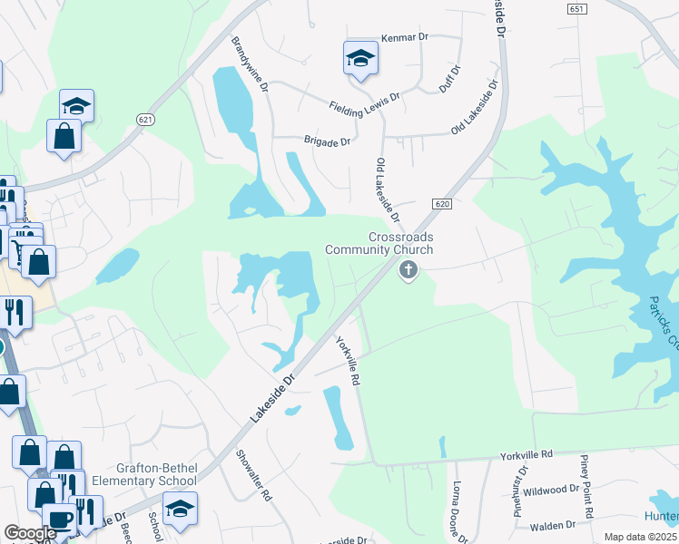 map of restaurants, bars, coffee shops, grocery stores, and more near 112 Wind Forest Lane in Yorktown