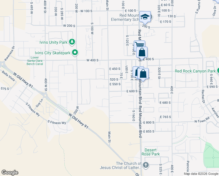 map of restaurants, bars, coffee shops, grocery stores, and more near 525 Serenity Circle in Ivins