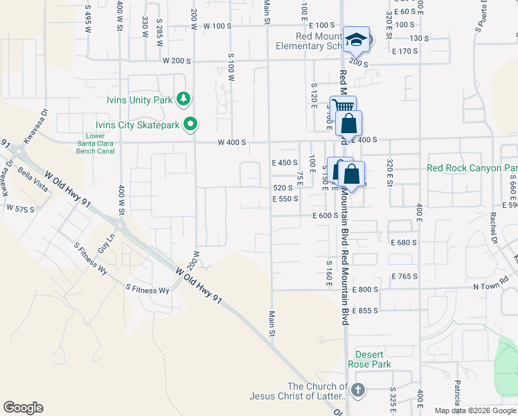 map of restaurants, bars, coffee shops, grocery stores, and more near Serenity Circle in Ivins