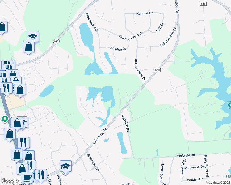 map of restaurants, bars, coffee shops, grocery stores, and more near 115 Wind Forest Lane in Yorktown