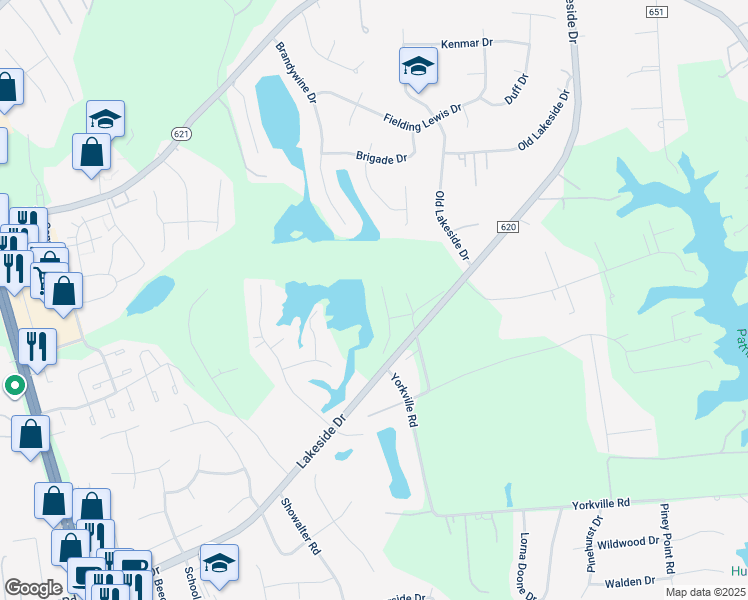 map of restaurants, bars, coffee shops, grocery stores, and more near 115 Wind Forest Lane in Yorktown