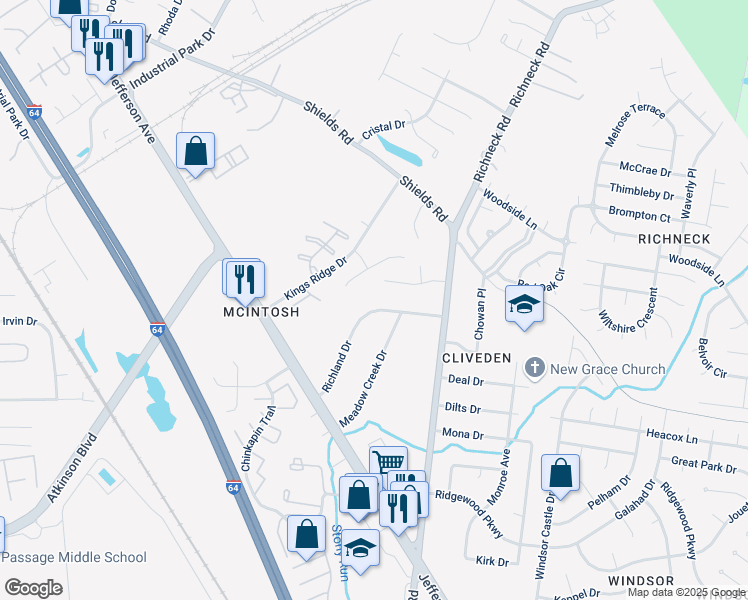map of restaurants, bars, coffee shops, grocery stores, and more near 702 Dorothy's Drive in Newport News