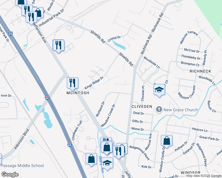 map of restaurants, bars, coffee shops, grocery stores, and more near 702 Dorothy's Drive in Newport News