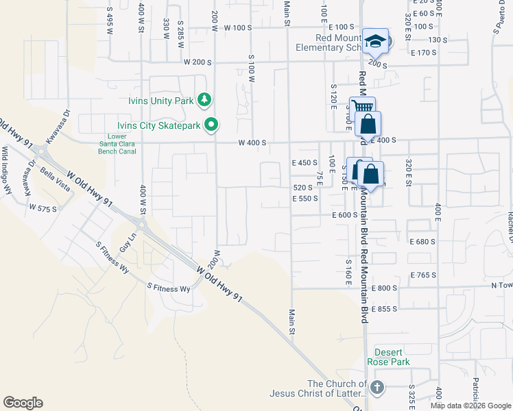 map of restaurants, bars, coffee shops, grocery stores, and more near 525 Serenity Circle in Ivins