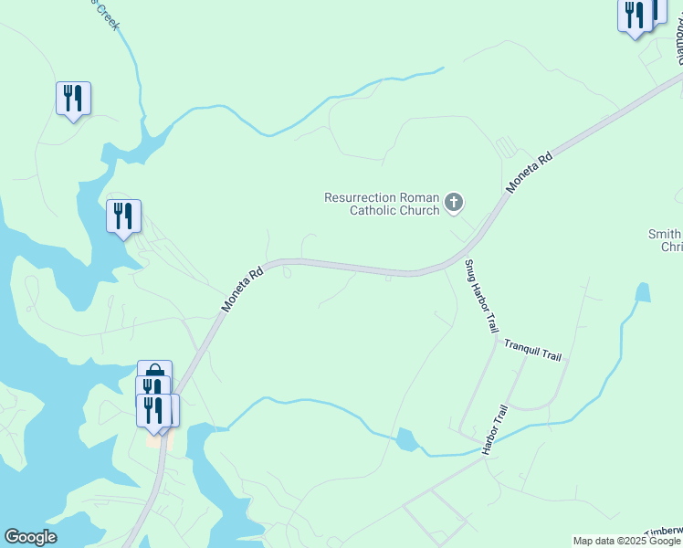 map of restaurants, bars, coffee shops, grocery stores, and more near 15812 Moneta Rd in Moneta
