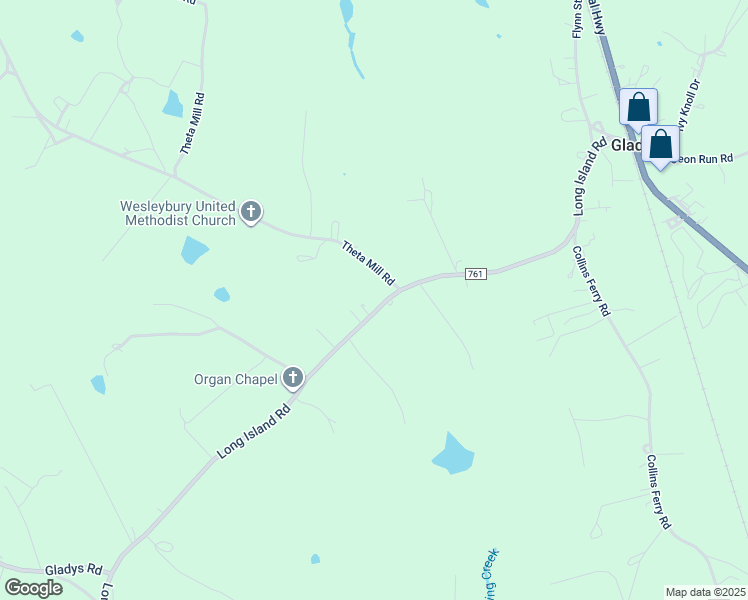map of restaurants, bars, coffee shops, grocery stores, and more near 821 Long Island Road in Gladys