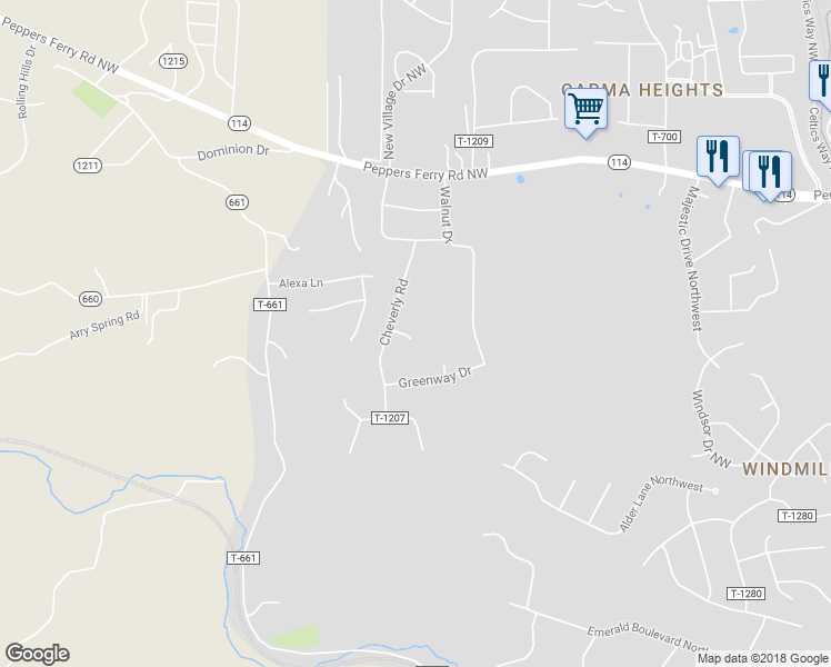map of restaurants, bars, coffee shops, grocery stores, and more near 90 Alta Court Northwest in Christiansburg