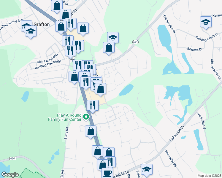 map of restaurants, bars, coffee shops, grocery stores, and more near 100 Piccadilly Loop in Yorktown