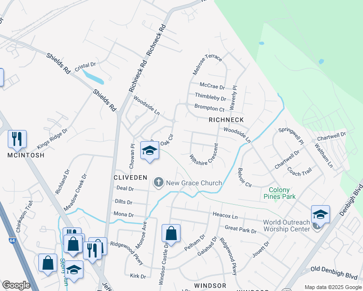 map of restaurants, bars, coffee shops, grocery stores, and more near 848 Yorkshire Lane in Newport News