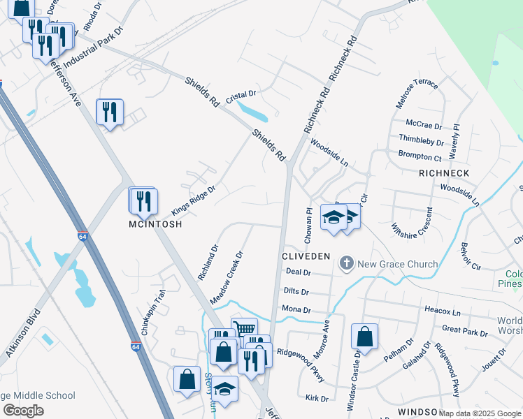 map of restaurants, bars, coffee shops, grocery stores, and more near 714 Dorothy's Drive in Newport News
