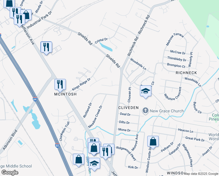 map of restaurants, bars, coffee shops, grocery stores, and more near 714 Dorothy's Drive in Newport News
