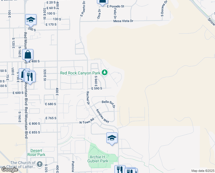map of restaurants, bars, coffee shops, grocery stores, and more near 735 East 590 South in Ivins