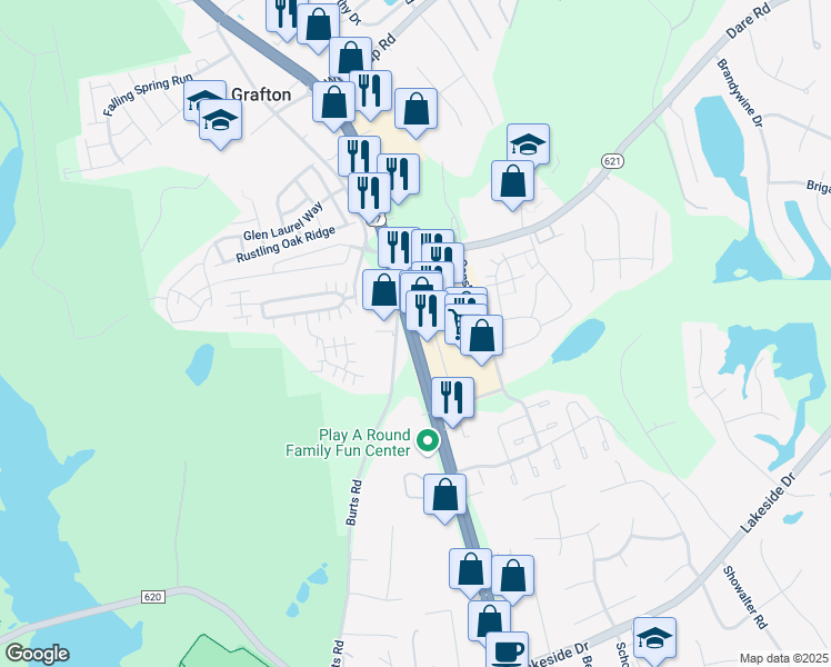 map of restaurants, bars, coffee shops, grocery stores, and more near 5210 George Washington Memorial Highway in Yorktown