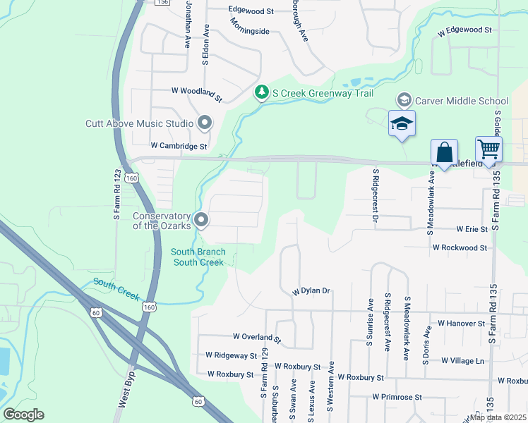 map of restaurants, bars, coffee shops, grocery stores, and more near 3192 South Anabranch Boulevard in Springfield