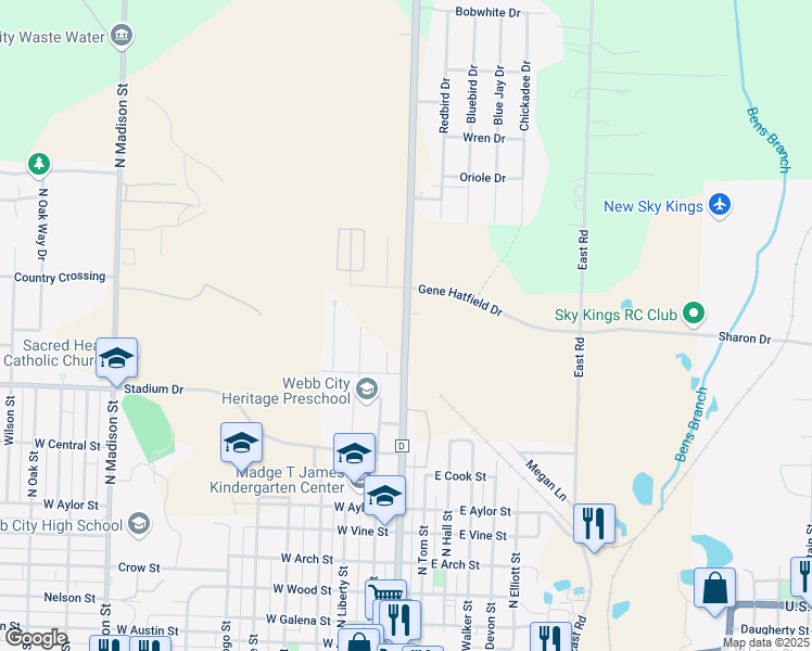 map of restaurants, bars, coffee shops, grocery stores, and more near North Main Street in Webb City