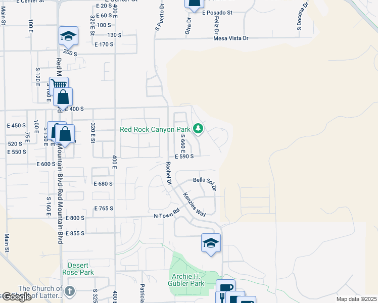 map of restaurants, bars, coffee shops, grocery stores, and more near 562 South 675 East in Ivins