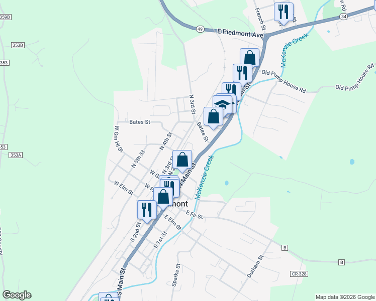 map of restaurants, bars, coffee shops, grocery stores, and more near 104 Iris Street in Piedmont