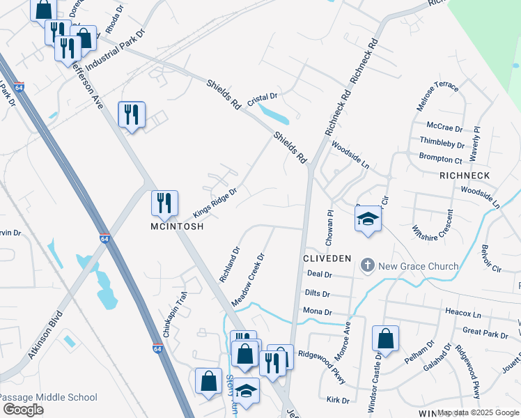 map of restaurants, bars, coffee shops, grocery stores, and more near 702 Dorothy's Drive in Newport News