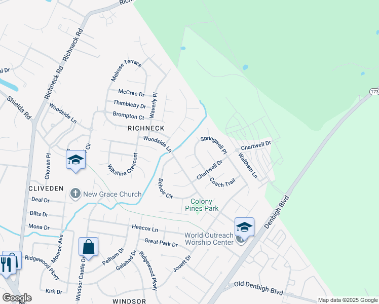 map of restaurants, bars, coffee shops, grocery stores, and more near 933 Elton Hall Circle in Newport News