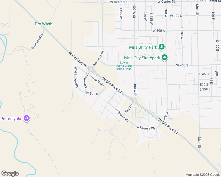 map of restaurants, bars, coffee shops, grocery stores, and more near 544 West Saguaro Way in Ivins