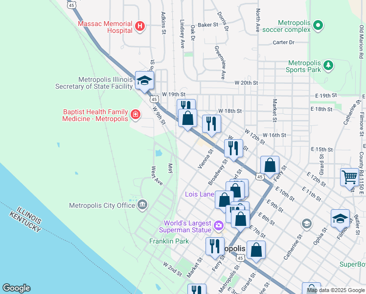 map of restaurants, bars, coffee shops, grocery stores, and more near 801-899 Johnson Street in Metropolis