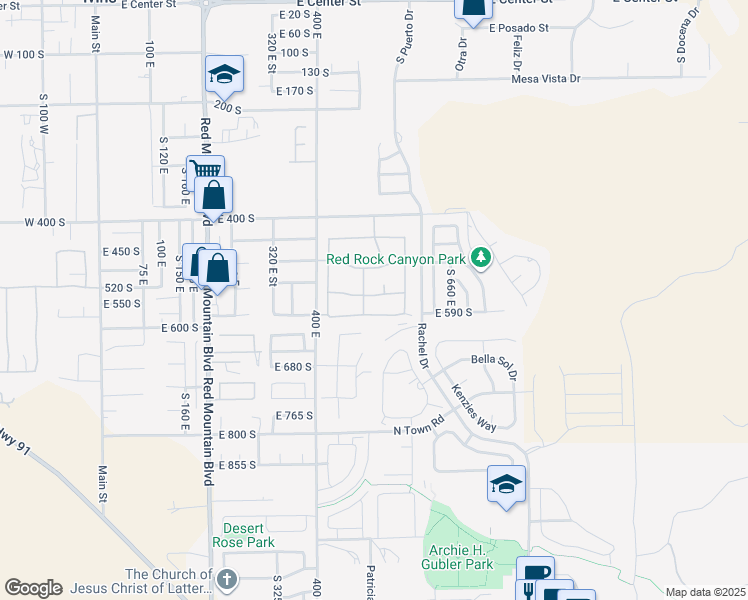 map of restaurants, bars, coffee shops, grocery stores, and more near 506 Dominguez Drive in Ivins
