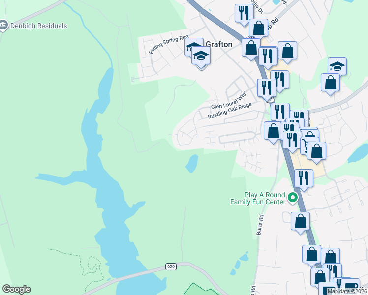 map of restaurants, bars, coffee shops, grocery stores, and more near 148 Songbird Trail in Yorktown