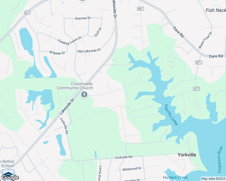 map of restaurants, bars, coffee shops, grocery stores, and more near 307 Patricks Creek Road in Yorktown