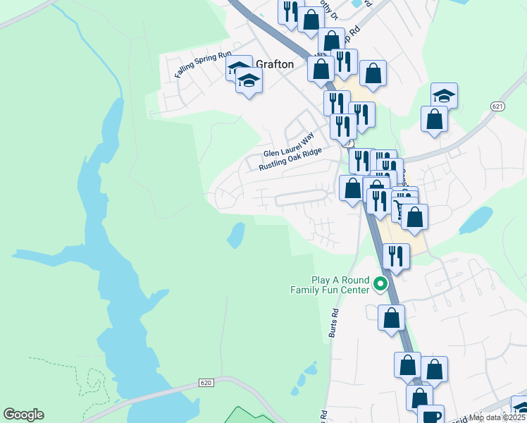 map of restaurants, bars, coffee shops, grocery stores, and more near 110 Wilderness View Road in Yorktown