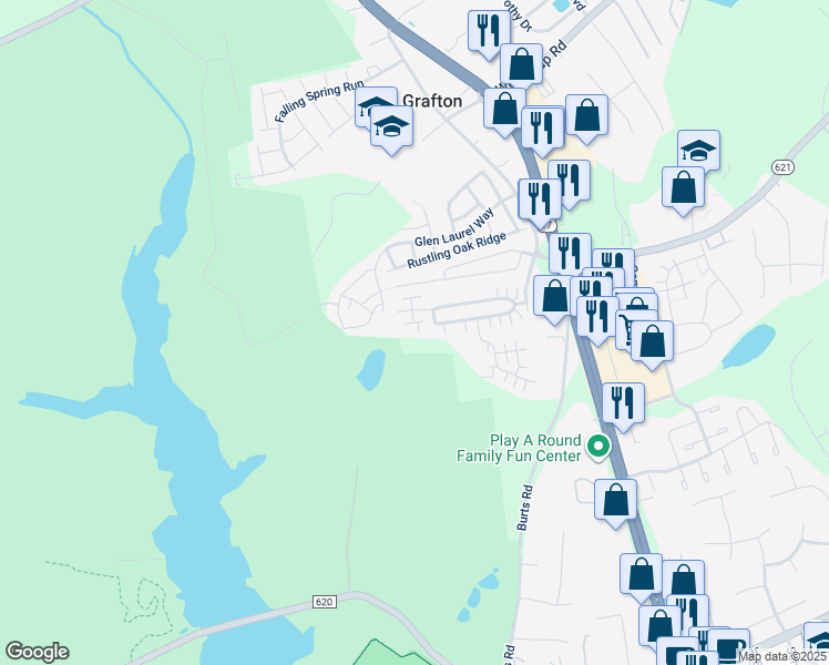 map of restaurants, bars, coffee shops, grocery stores, and more near 110 Wilderness View Road in Yorktown
