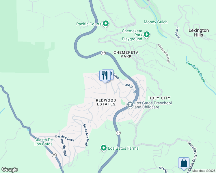 map of restaurants, bars, coffee shops, grocery stores, and more near in Lexington Hills