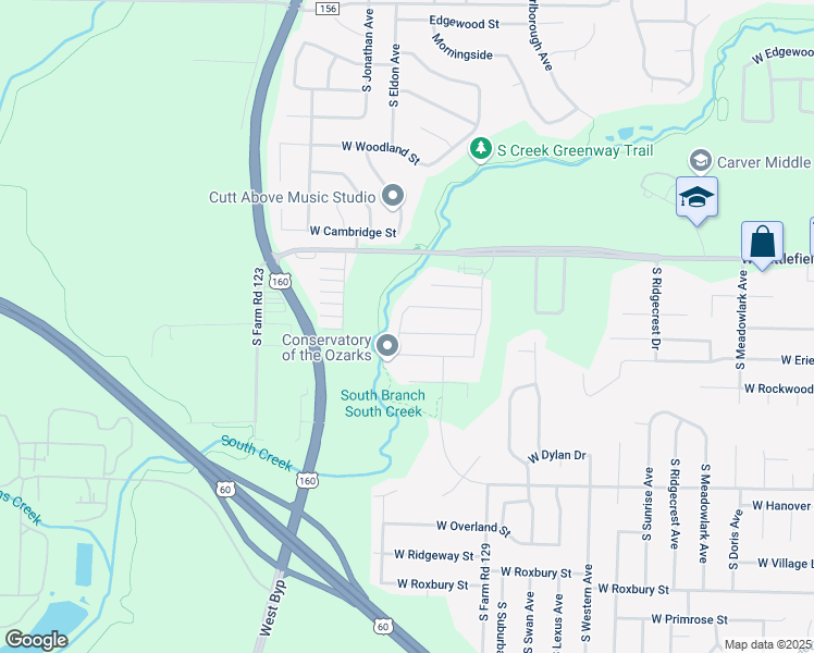 map of restaurants, bars, coffee shops, grocery stores, and more near 3863 West Erie Street in Springfield