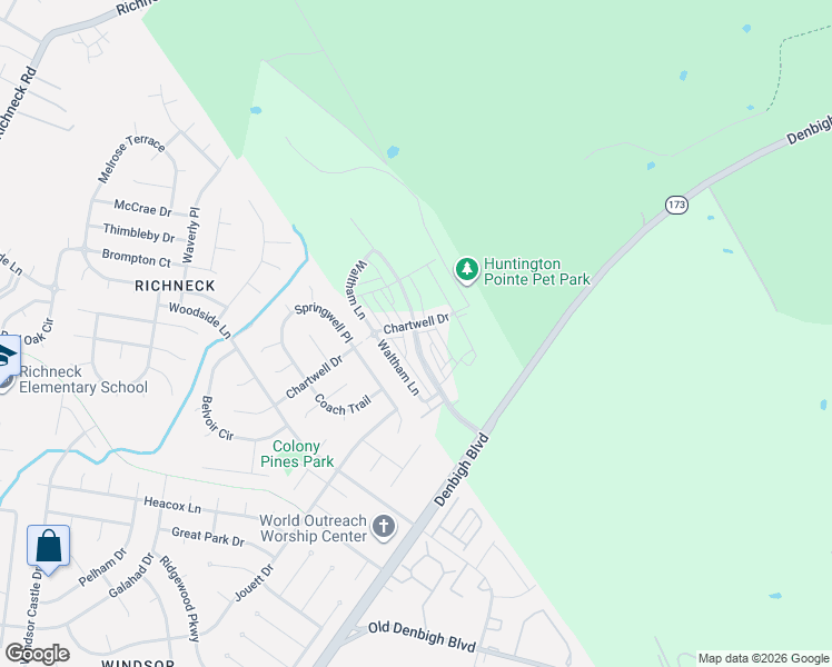 map of restaurants, bars, coffee shops, grocery stores, and more near 1440 Independence Boulevard in Newport News