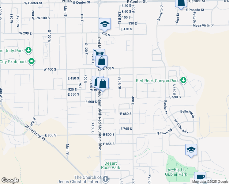 map of restaurants, bars, coffee shops, grocery stores, and more near 290 East 535 South in Ivins
