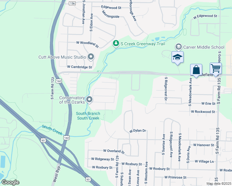 map of restaurants, bars, coffee shops, grocery stores, and more near 3192 South Anabranch Boulevard in Springfield