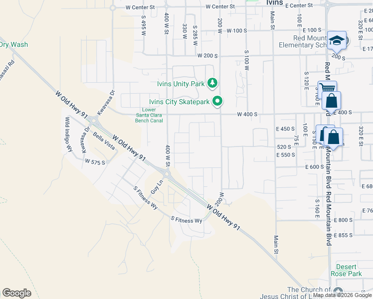 map of restaurants, bars, coffee shops, grocery stores, and more near 326 West Refuge Road in Ivins